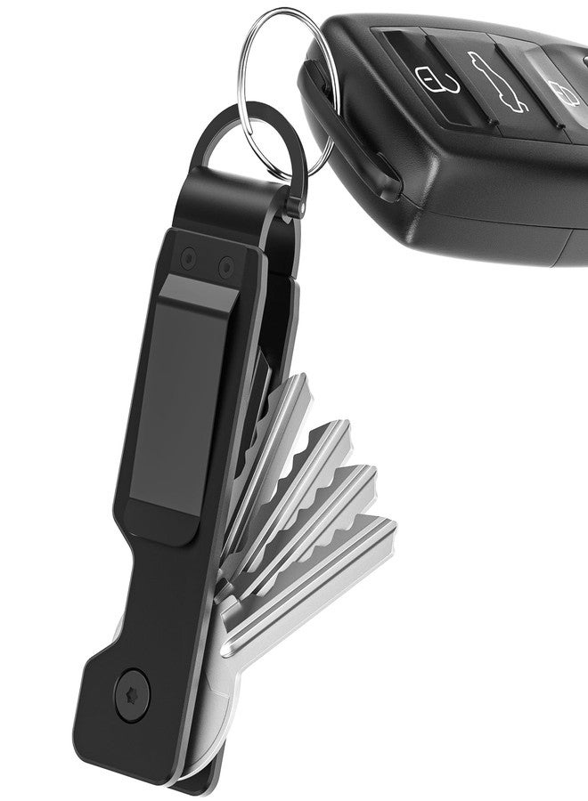 TUXON Key Organizer For Men - Compact Metal Key Holder | Minimalist Innovative Keyholder | Smart Keychain Secures 1-5 Keys (BLACK) - Image 1